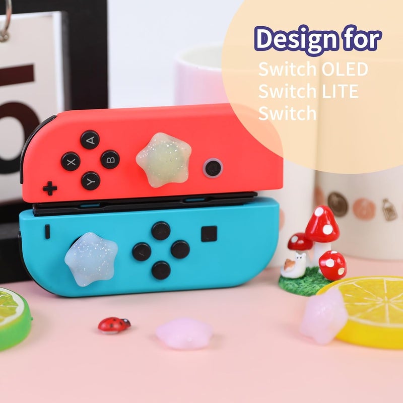 FlyingMage Switch Joycon Thumb Grips Caps, 4 PCS Cute Kawaii 3D Silicone Analog Thumbstick Button Cover Compatible with Nintendo Switch Lite/OLED Joystick Caps (Multicolor Glitter Star) - Image 4